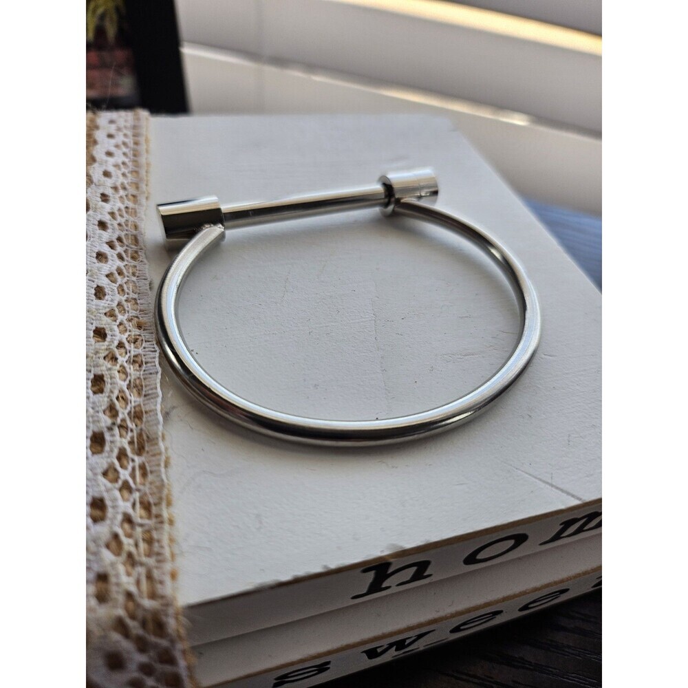 Screw Cuff Silver Bracelet Steel Screw Polished Bar Bangle Women's Mens Bracelet